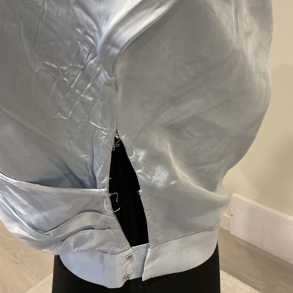 🧵Babaton Soft Ice Blue Shiny Satin Faux Wrap crop top . - Picture 3 of 8